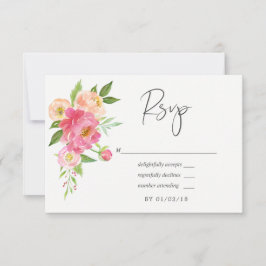 Pastell Rosa Vår Vattenfärg Peonies Bröllop OSA Kort