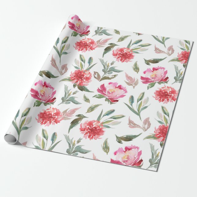 Pastell rosa vårblommor mönster presentpapper (Utrullad)