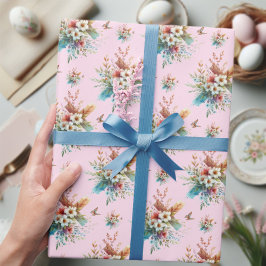 Pastell Rosa Vattenfärg Blommig Kors Påsk Presentpapper