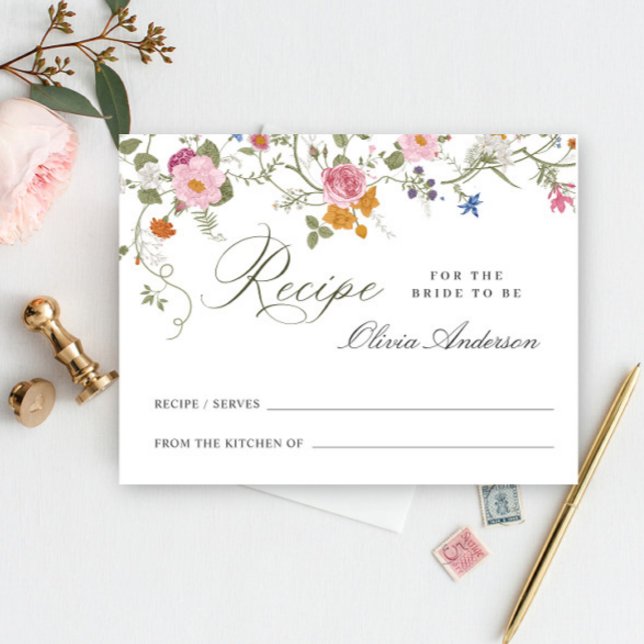 Pastell Rosa Vildblomma Bröllopsfest Receptkort Vykort (Skapare uppladdad)