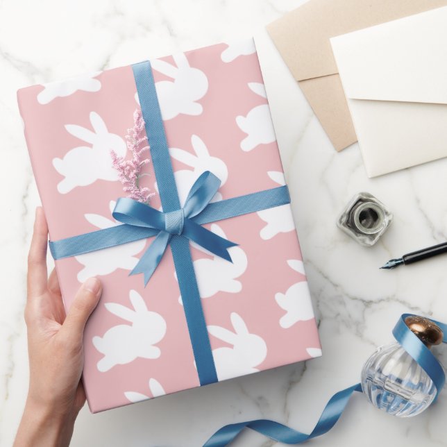 Pastell Rosa Vita Kanin Påskmönster Present Presentpapper (Gifting)