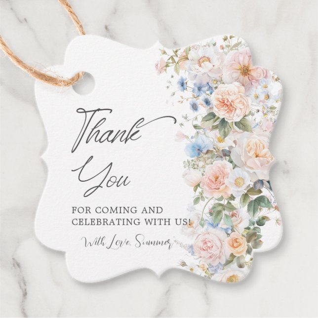 Pastell Rosa Vitt Blå Blommig Bröllop Barnkalas Gåvor Etiketter (Framsida)
