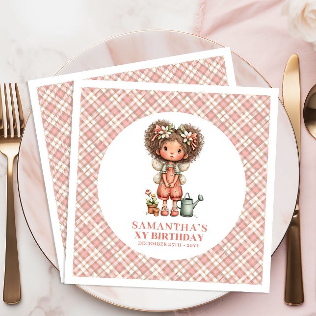 Pastell Rosa Whimsisk Fe Floral 4-års Födelsedag Pappersservett (Pastel Pink Whimsical Fairy Floral 4th Birthday Napkins)