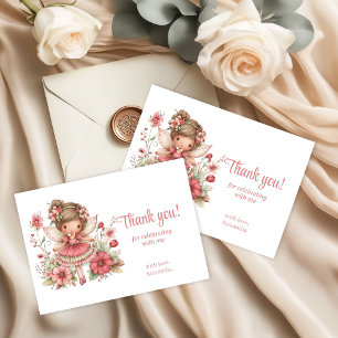 Pastell Rosa Whimsisk Fe Floral 4-års Födelsedag Tack Kort