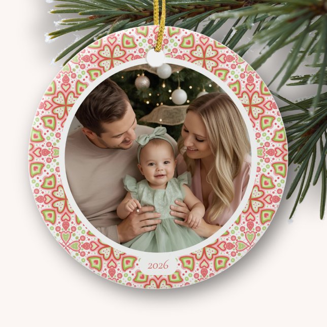Pastell rund keramisk foto julgransprydnad  keramik (Round Ceramic Photo Ornament)