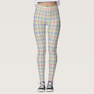 Pastell Rutig Gul Blå Rosa Grön Lila Leggings