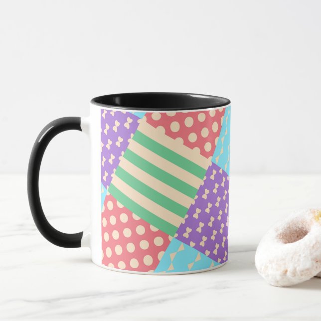 Pastell Rutig Randig Rosett Geometrisk Mugg (Med munk)