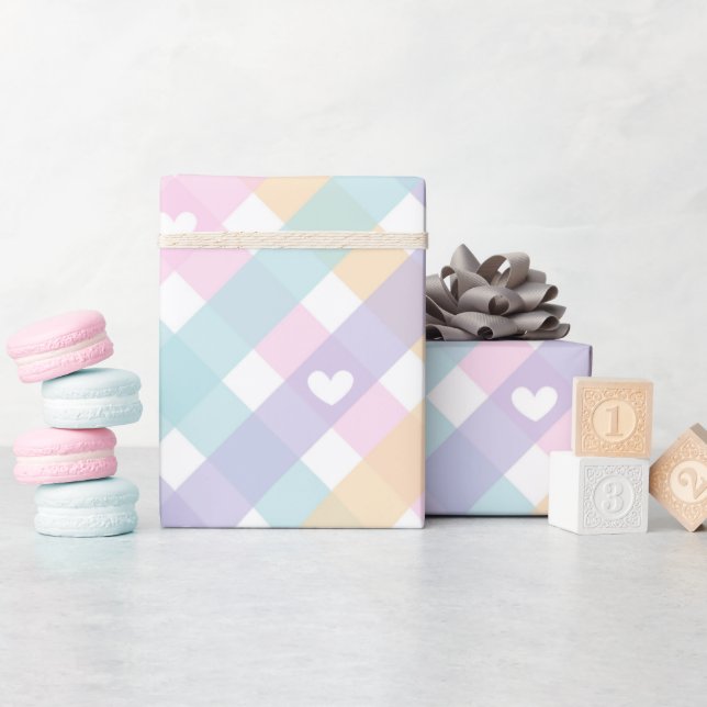 Pastell Rutiga Hjärtan   Presentpapper (Baby Shower)