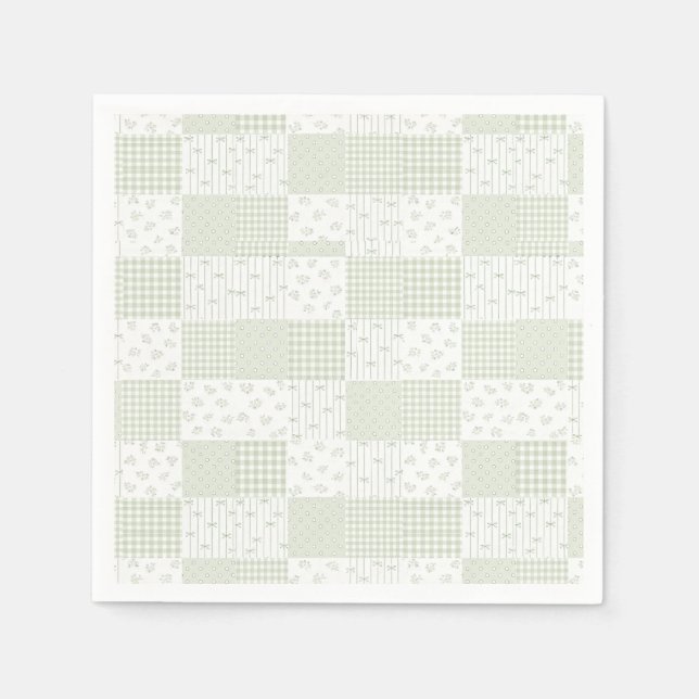 Pastell Sagegrön Vintage Lappverks Barnkalas Pappersservett (Framsidan)