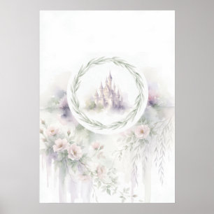 Pastell Sago slott Pilblad Blommig Krans Konst Poster