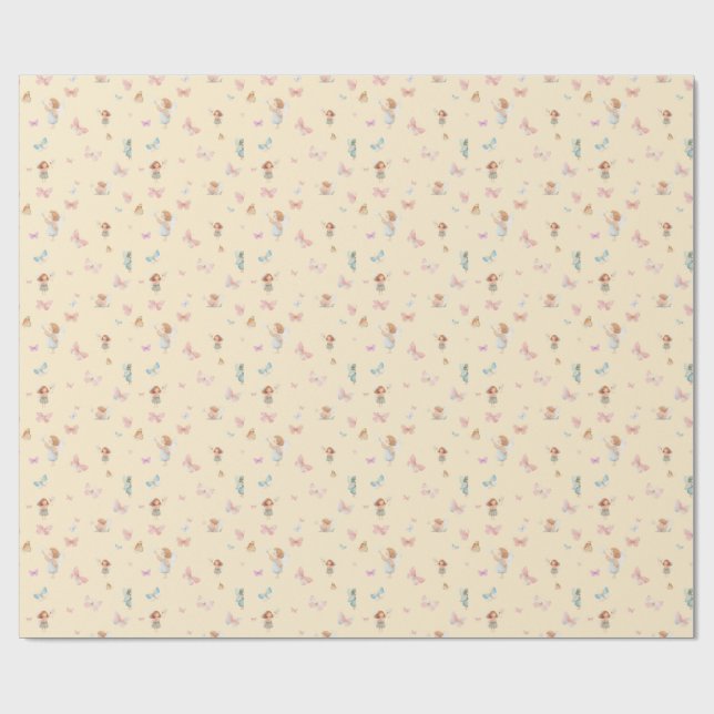 Pastell Sagomönster Söt Fjäril Barnkammardesign Presentpapper (Platt)