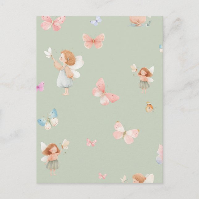Pastell Sagomönster Söt Fjäril Barnkammardesign Vykort (Framsida)