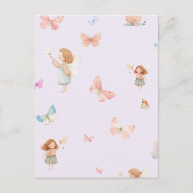Pastell Sagomönster Söt Fjäril Barnkammardesign Vykort (Framsida)