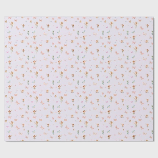 Pastell Sagomönster Söt Fjäril Nurseries Design Presentpapper (Platt)