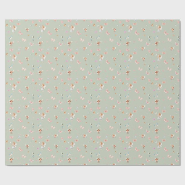 Pastell Sagomönster Söt Fjäril Nurseries Design Presentpapper (Platt)