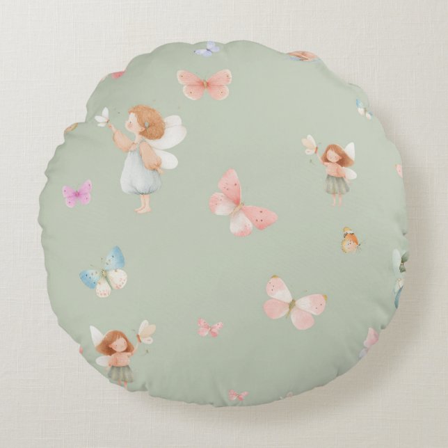Pastell Sagomönster Söt Fjäril Nurseries Design Rund Kudde (Framsidan)