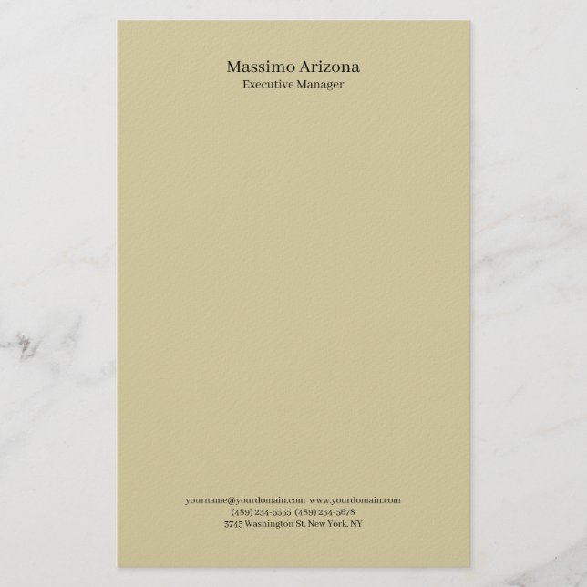 Pastell Sand Slätt Professionell Modern Minimailst Brevpapper (Framsida)