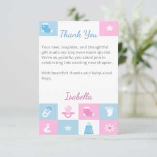 Pastell Små Ikoner Baby Shower & Köns Avslöjanden Tack Kort