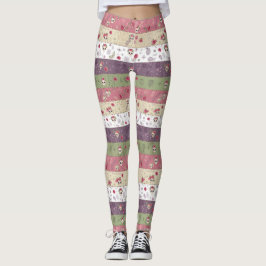 Pastell Socker Skalle ,Söt Boho Lappverksmotiv Leggings