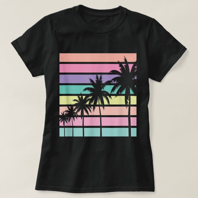 Pastell Solnedgång Palmträd Konst T Shirt (Design framsida)