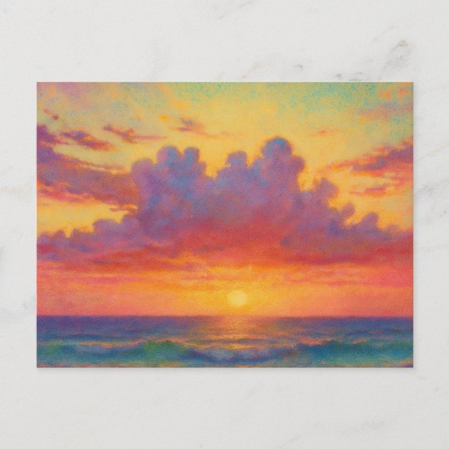 Pastell Solnedgång Strand - Målerisk Sjölandskap  Vykort (Framsida)
