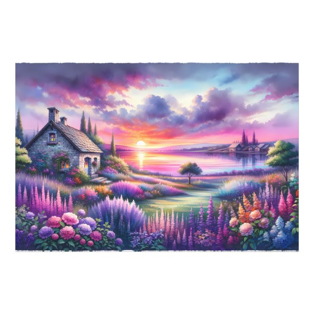 Pastell Solnedgång Stuga Sidsjö Trädgård Drömlands Fototryck (Framsidan)
