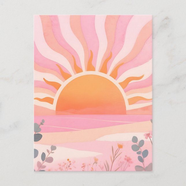 Pastell Soluppgång Boho Äng Vykort (Framsida)