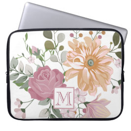 Pastell Sommablommor med Monogram Laptop Fodral