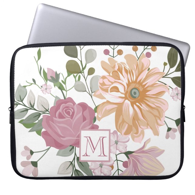Pastell Sommablommor med Monogram Laptop Fodral (Framsidan)