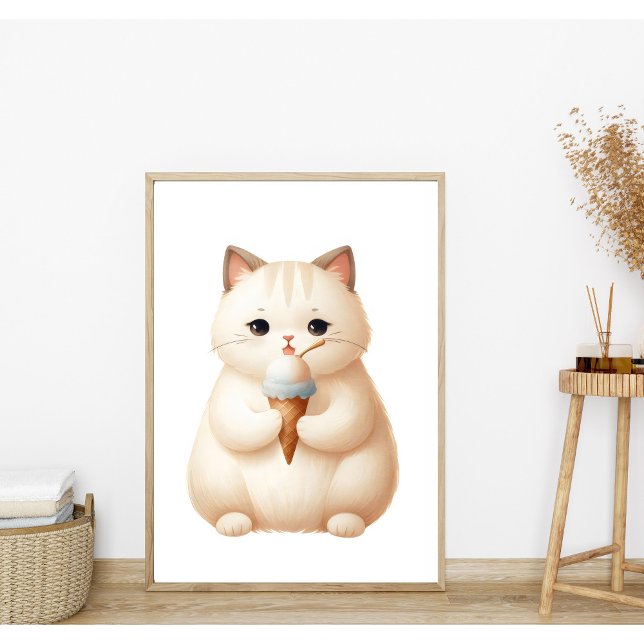 Pastell Sött Runt Kattunge med Glasskon Poster (Skapare uppladdad)