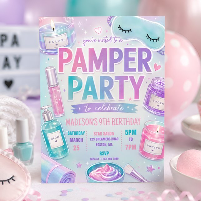 Pastell Spa Pampra Födelsedagsfest Inbjudningar (Skapare uppladdad)