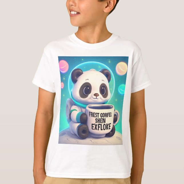 Pastell Space Panda Astronaut med Kaffe T Shirt (Framsida)