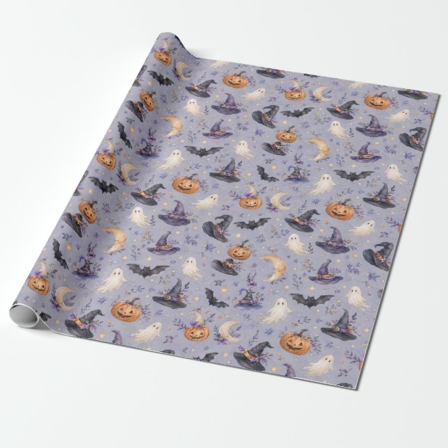 Pastell Spökhäxa Hatt Halloween Mönster Presentpap Presentpapper (Utrullad)