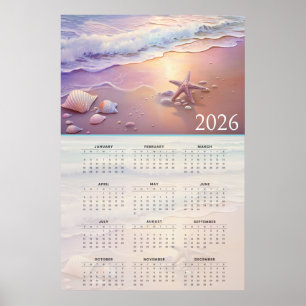 Pastell Strandlinje 2026 Kalender med Snigelskal Poster