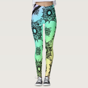 Pastell Svart Blommig Mönster Leggings
