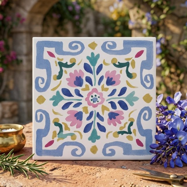 Pastell Symmetrisk Blommig Dekorativ Kakelplatta (Pastel Symmetrical Floral Decorative Ceramic Tile
)