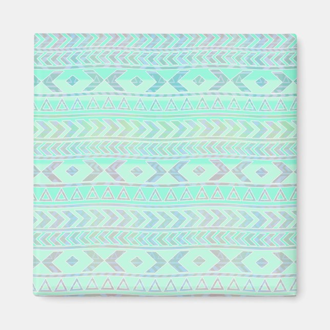 Pastell Teal Aztec Art Stil Mönster Magnet (Framsidan)