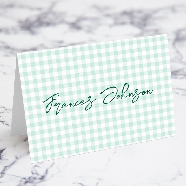 Pastell Teal Gingham Namnkort för platskort Bordsnummer (Pastel Teal Gingham Individual Name Place Cards)