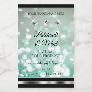 Pastell Teal Glitter Produktetiketter med Diamante Mat Etikett