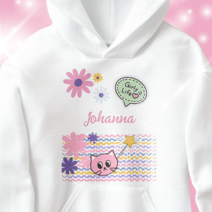 Pastell Tecknad Katt Blommor Tjejliv T Shirt