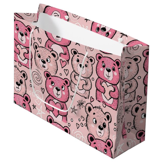 Pastell Teddybjörn Hjärtmönster (Framsidan Vinklad)