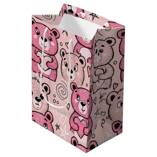 Pastell Teddybjörn Hjärtmönster (Framsidan Vinklad)