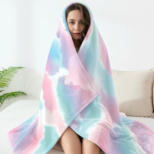 Pastell Tie-Dye Moln Drömlik Mjuk Gradient Fleecefilt