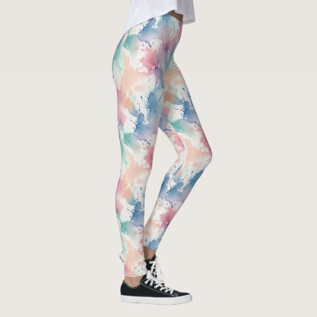 Pastell Tie Dye Vattenfärg Mjuk Regnbågsmönster Leggings (Höger)