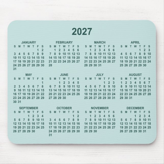 Pastell till mörk teal 2027 kalender musmatta (Framsidan)