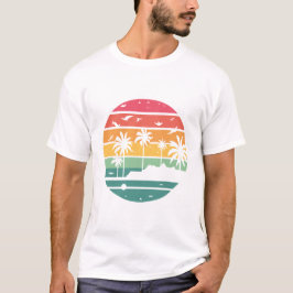 Pastell Tropical Solnedgång Palmträd Design T Shirt