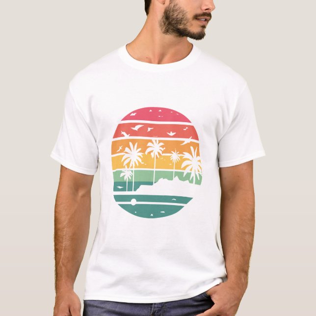 Pastell Tropical Solnedgång Palmträd Design T Shirt (Framsida)
