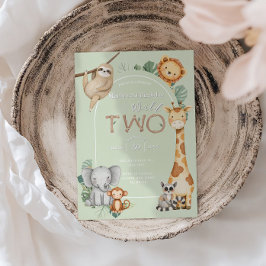 Pastell Tropical Vild Två Djungel Safari Djur  Inbjudningar