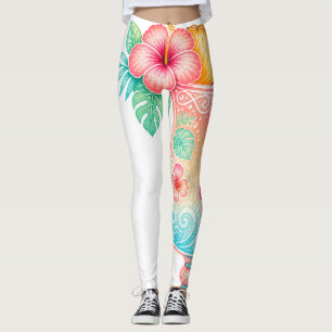 Pastell Tropicala Blommiga Damleggings Leggings