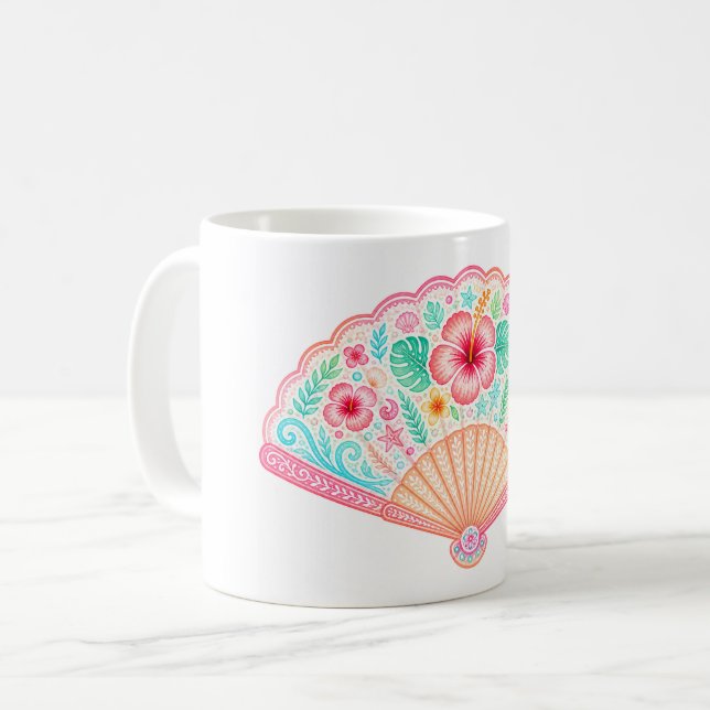 Pastell Tropisk Blommig Fläkt Kaffemug Kaffemugg (Framsida vänster)